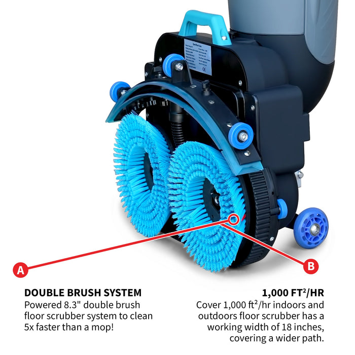 Electric Floor Scrubber Cleaner with 18” Power Mop Brushes Cordless 36V Battery Powered - Sweatfully