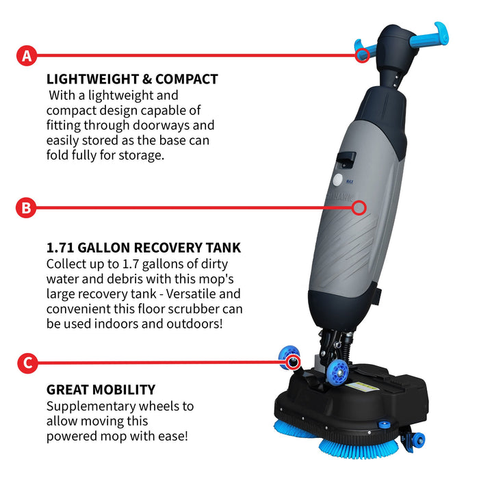 Electric Floor Scrubber Cleaner with 18” Power Mop Brushes Cordless 36V Battery Powered - Sweatfully