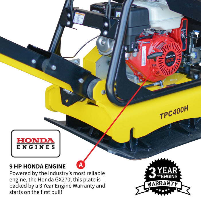 9HP Reverse Plate Compactor Honda GX270 Electric Start 11,690 lbs/ft² for Granular Cohesive Soil Compaction - Sweatfully