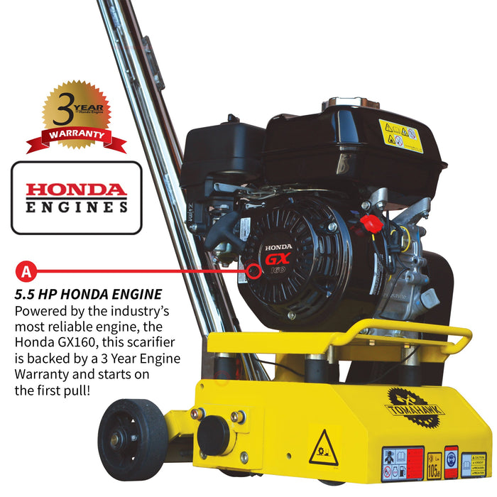 8” Gas Concrete Scarifier Planer Grinder with 5.5 HP Honda Engine Blade Bundle - Sweatfully
