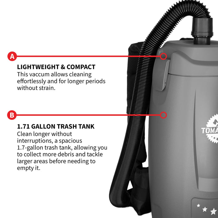 Electric Backpack Vacuum 6 qt Lightweight Commercial High-Performance Cleaning Solution - Sweatfully