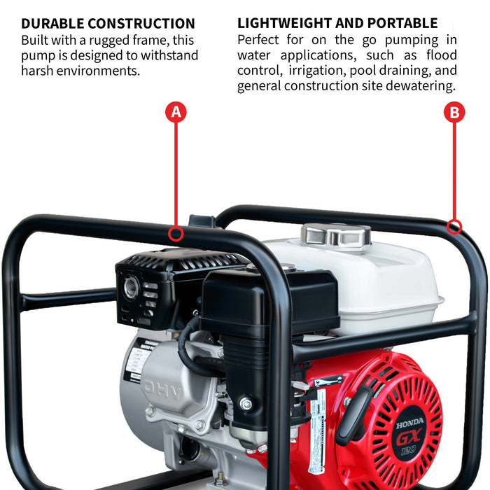 2 Inch Trash Water Pump 164 GPM 3.5HP GX120 powered by Honda Portable Utility - Sweatfully