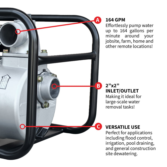 2 Inch Trash Water Pump 164 GPM 3.5HP GX120 powered by Honda Portable Utility - Sweatfully
