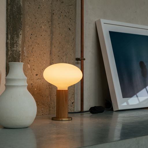 Knuckle Table Lamp in Oak + Oval Dim to Warm - Sweatfully