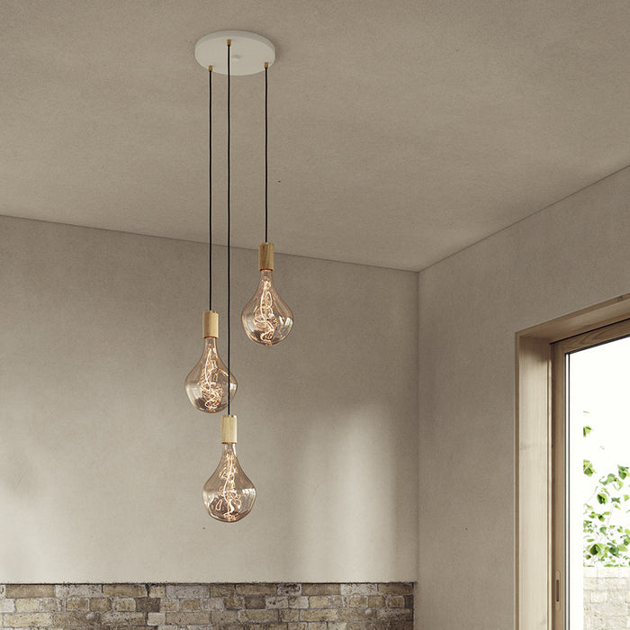 Triple Pendant in Oak - White Canopy - Sweatfully