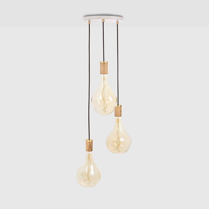Triple Pendant in Oak + Voronoi II - White Canopy - Sweatfully