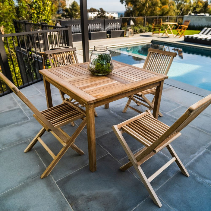 Telluride 4-Person Natural Teak Outdoor Square Dining Table 39" - Sweatfully