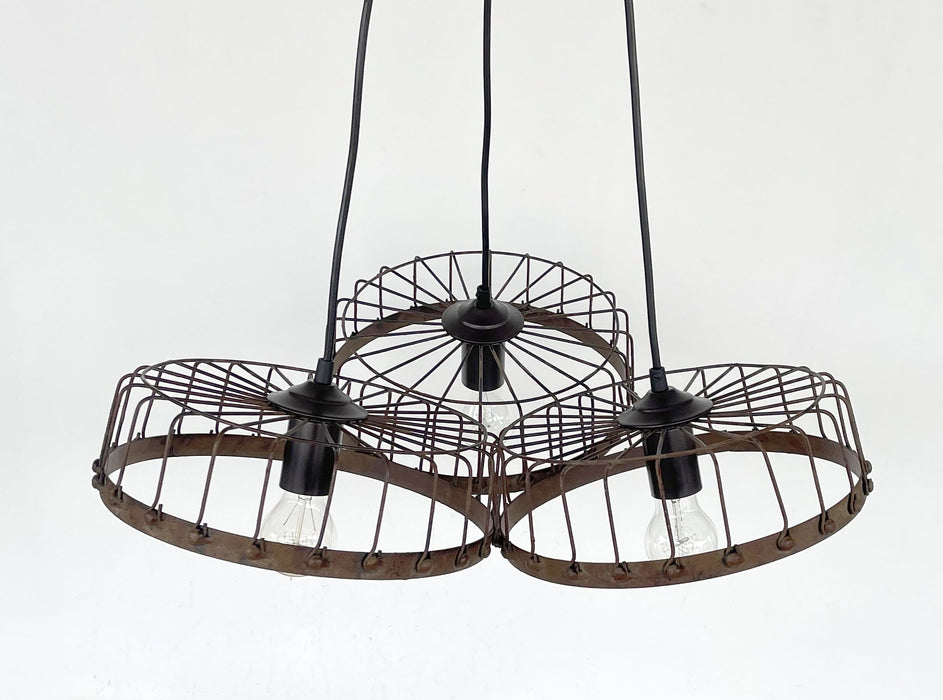 Rustic Industrial Wagon Wheel CHANDELIER TRIO Light - Sweatfully