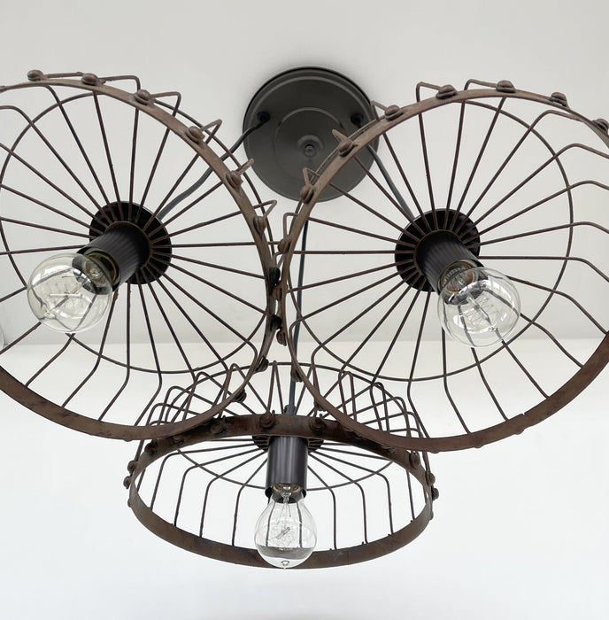 Rustic Industrial Wagon Wheel CHANDELIER TRIO Light - Sweatfully