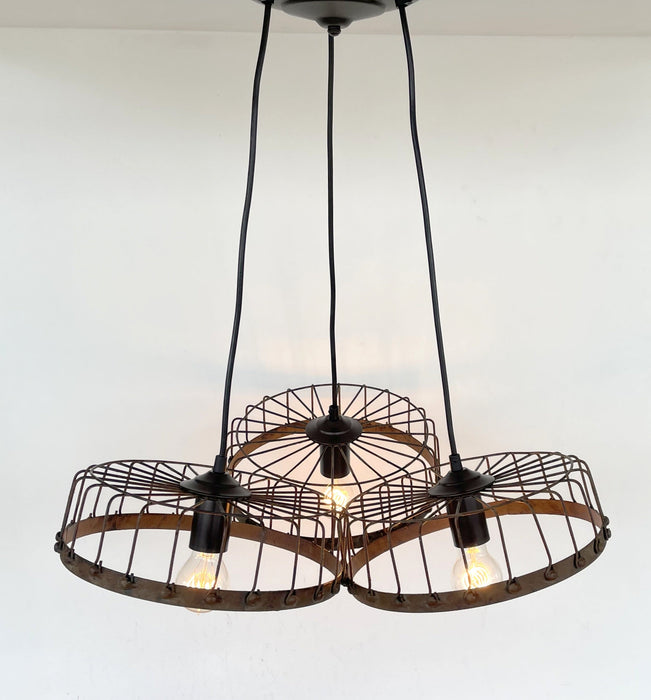 Rustic Industrial Wagon Wheel CHANDELIER TRIO Light - Sweatfully