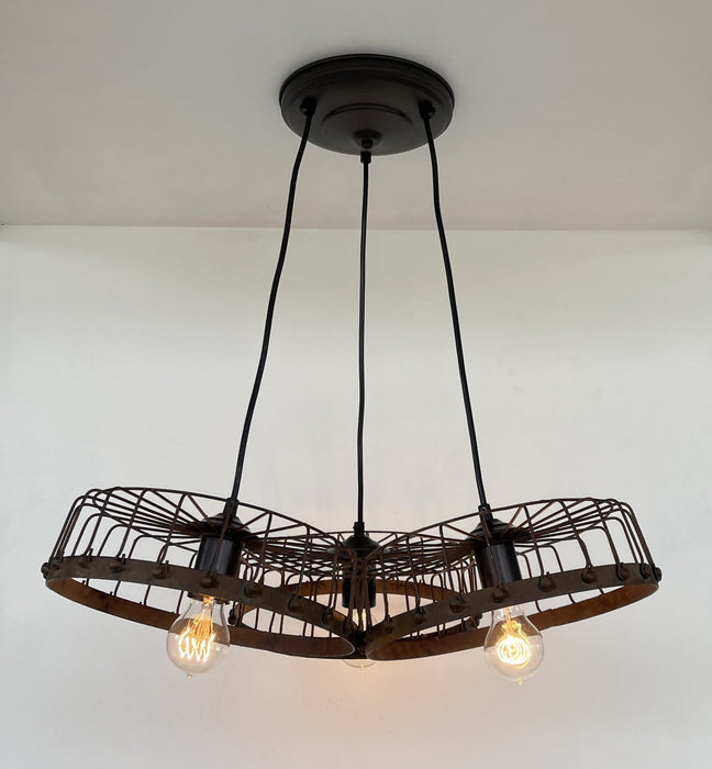 Rustic Industrial Wagon Wheel CHANDELIER TRIO Light - Sweatfully