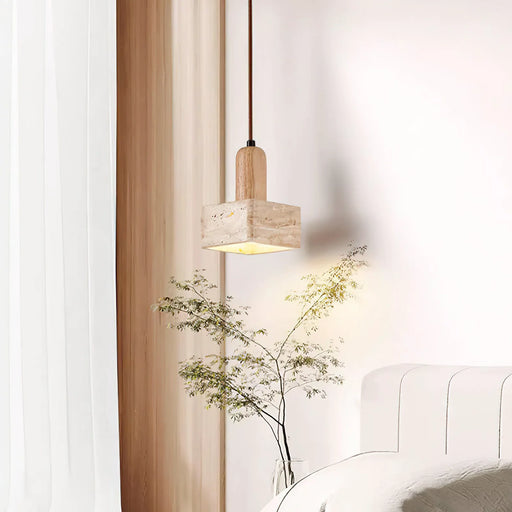 Travertine Talla Wood Pendant Lamp - Sweatfully