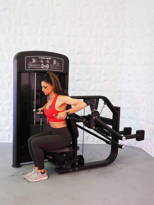Elite Selectorized Triceps Press - Muscle D Fitness - Commercial Adjustable Seated Pin Selectorized Triceps Press Dip Press - Sweatfully