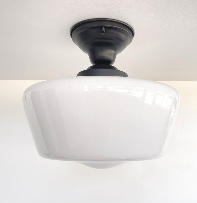 Large Urban Schoolhouse Milk Glass LIGHT Fixture - Sweatfully