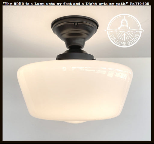 Large Urban Schoolhouse Milk Glass LIGHT Fixture - Sweatfully