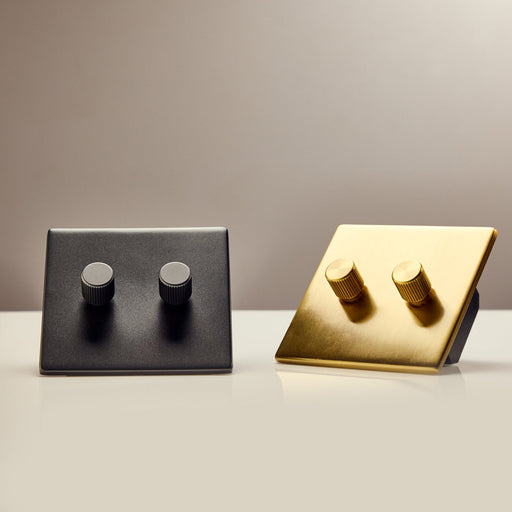Double Rotary Wall Dimmer in Brass - Sweatfully
