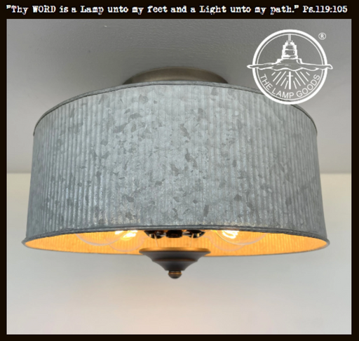Galvanized Barn Drum Modern Farmhouse Ceiling Light - Sweatfully
