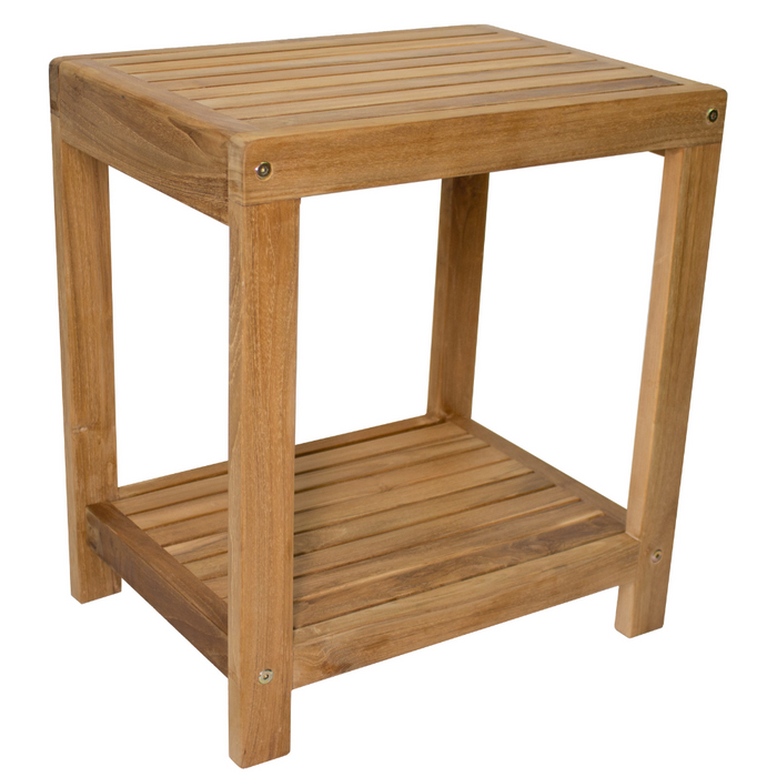 Bali Teak Shower and Bath Spa Bench with Shelf – 18″ - Sweatfully
