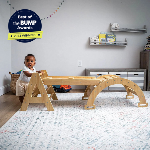 Maple - Wood Small Triangle Climbing Set with Ladder Slide and Rocker - Sweatfully