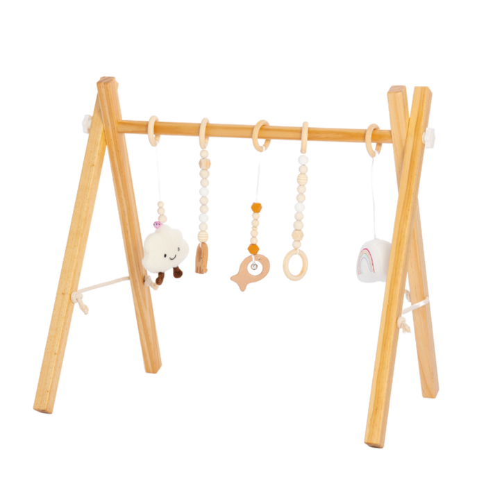 Lilac Wooden Baby Gym | Montessori Infant Play Gym with Hanging Toys - Sweatfully