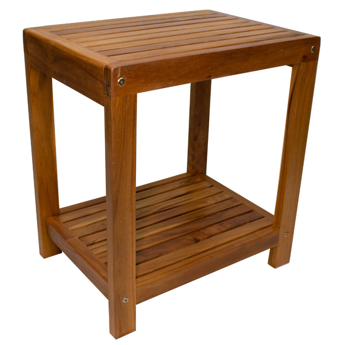 Bali Teak Shower and Bath Spa Bench with Shelf – 18″ - Sweatfully