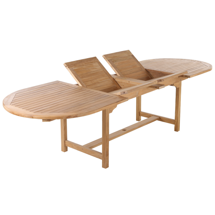 Åre Adjustable 6-8 Person Natural Teak Outdoor Dining Table – 79″-118″ - Sweatfully