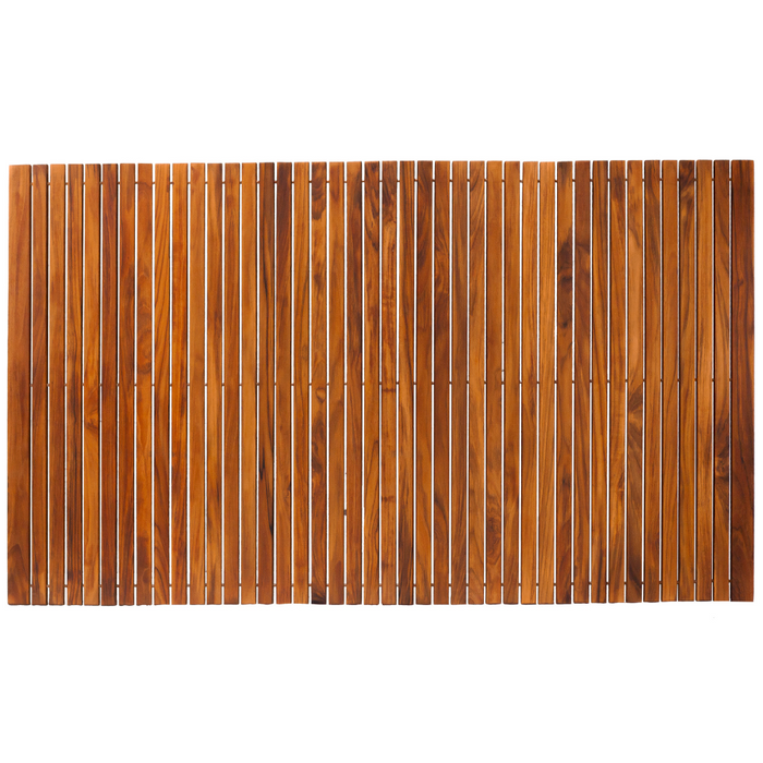 Spokane Extra Large Oiled Teak Shower and Bath String Mat with Rubber Footing 59″ x 35″ - Sweatfully