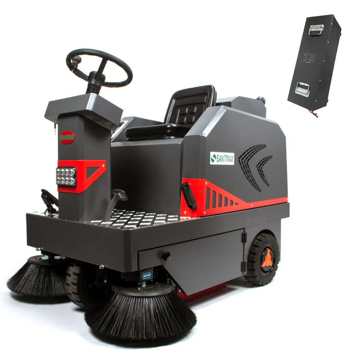 SM1250 49" Ride-on Industrial Floor Sweeper,  26 Gal Dustbin, 69000 Sqft/h Efficiency - Sweatfully
