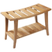 Taipei Natural Teak Shower and Bath Curved Spa Bench with Shelf - Sweatfully