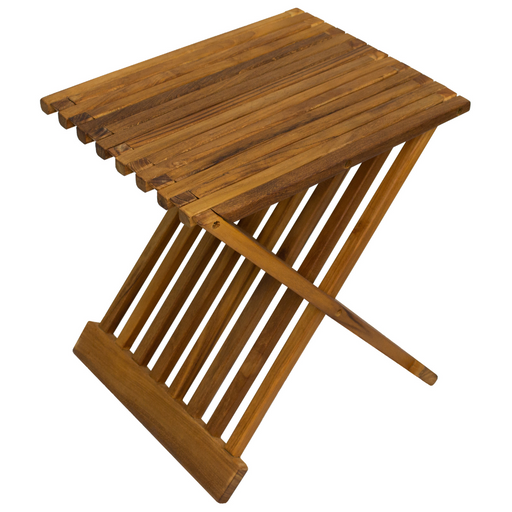 Winchester Teak Shower and Bath Folding Stool with Horizontal Slats - Sweatfully