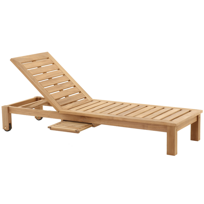 Cancun Natural Teak Outdoor Chaise Lounger with Side Table - Sweatfully