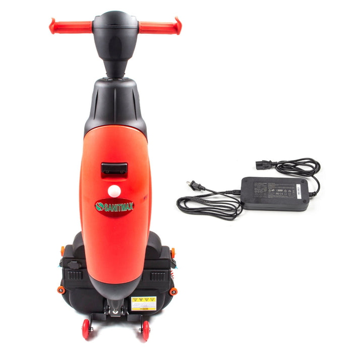 SM430 17" Walk-behind Floor Scrubber Machine, 360 Degree Rotating Head, 10000 sqft/h, Cordless Rechargeable Lithium Battery - Sweatfully