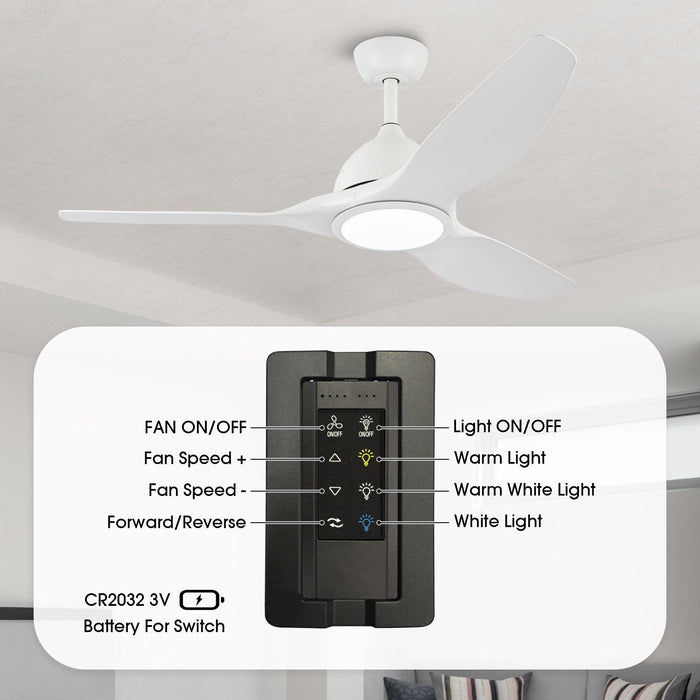 52" Vaczon 3 Blades Ceiling Fan with LED Light and Remote Control - Sweatfully