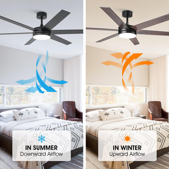60" Volga DC Motor 6 Blades Modern Downrod Mount Ceiling Fan with Remote Control - Sweatfully