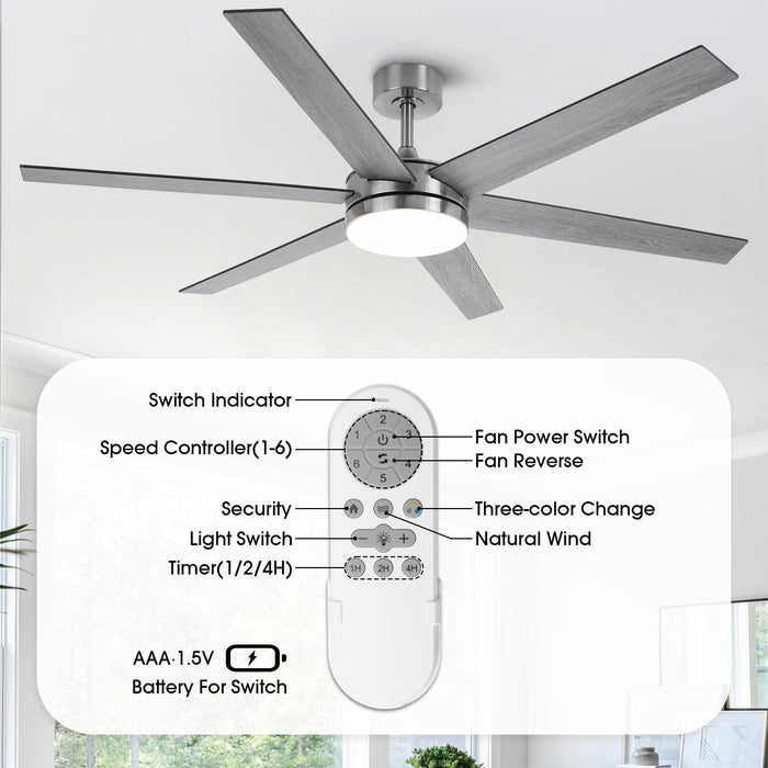 60" Volga DC Motor 6 Blades Modern Downrod Mount Ceiling Fan with Remote Control - Sweatfully