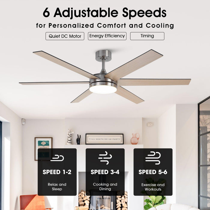 60" Volga DC Motor 6 Blades Modern Downrod Mount Ceiling Fan with Remote Control - Sweatfully
