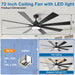 72 Inch Elbe Modern Downrod Mount Ceiling Fan with Light and Remote Control - Sweatfully
