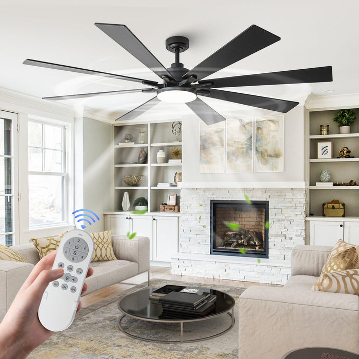 72 Inch Elbe Modern Downrod Mount Ceiling Fan with Light and Remote Control - Sweatfully