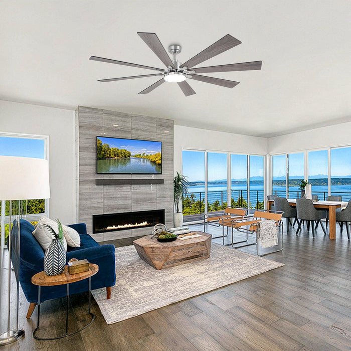 72 Inch Elbe Modern Downrod Mount Ceiling Fan with Light and Remote Control - Sweatfully
