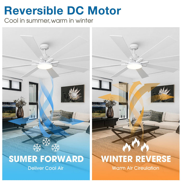 72 Inch Elbe Modern Downrod Mount Ceiling Fan with Light and Remote Control - Sweatfully