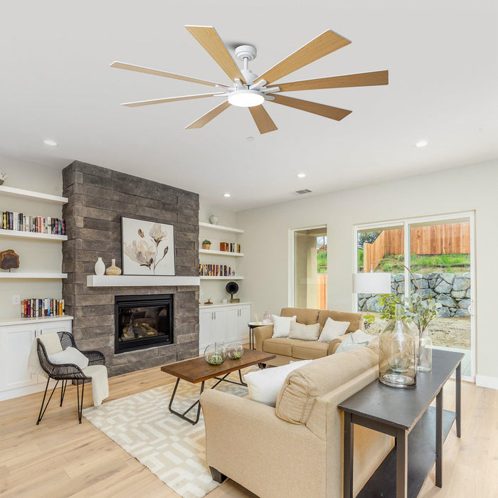72 Inch Elbe Modern Downrod Mount Ceiling Fan with Light and Remote Control - Sweatfully