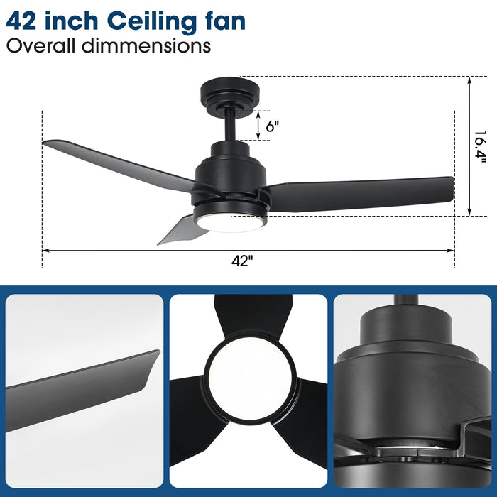 Vaczon 42 Inch DC Motor Modern Downrod Ceiling Fan with LED Light and Remote Control - Sweatfully