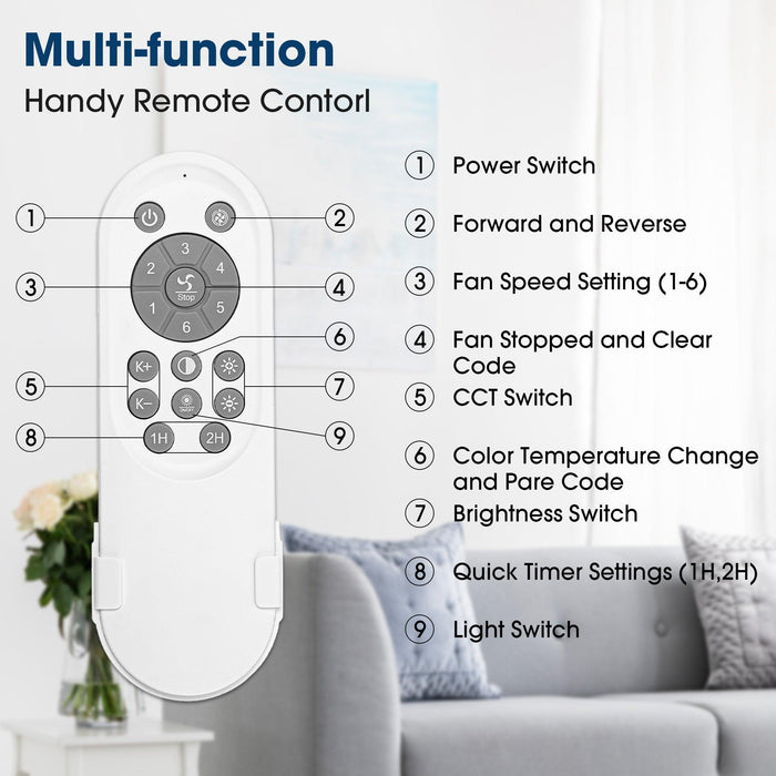 Vaczon 42 Inch DC Motor Modern Downrod Ceiling Fan with LED Light and Remote Control - Sweatfully