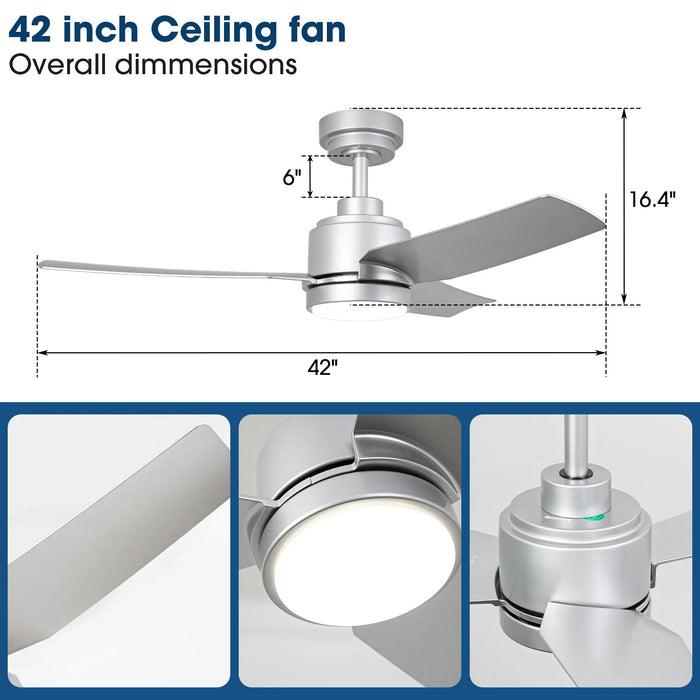 Vaczon 42 Inch 3-Blades Modern Ceiling Fan with Remote Control and LED Light - Sweatfully