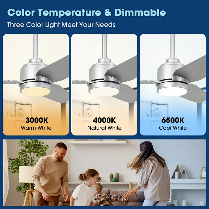 Vaczon 42 Inch 3-Blades Modern Ceiling Fan with Remote Control and LED Light - Sweatfully