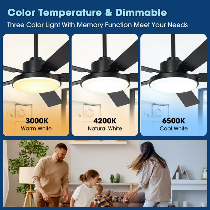 Vaczon 52 Inch 5 Blades DC Motor Modern Downrod Ceiling Fan with LED Light and Remote Control - Sweatfully