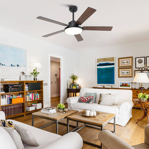 Vaczon 52 Inch 5 Blades DC Motor Modern Downrod Ceiling Fan with LED Light and Remote Control - Sweatfully