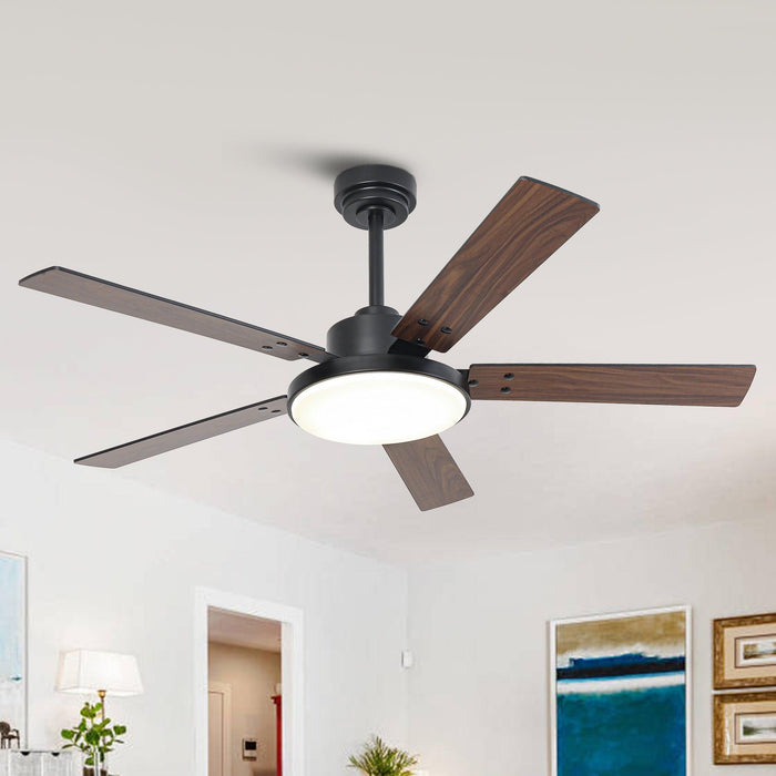 Vaczon 52 Inch 5 Blades DC Motor Modern Downrod Ceiling Fan with LED Light and Remote Control - Sweatfully