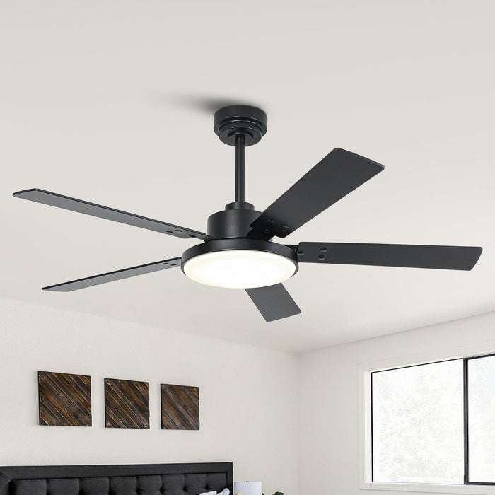 Vaczon 52 Inch 5 Blades DC Motor Modern Downrod Ceiling Fan with LED Light and Remote Control - Sweatfully