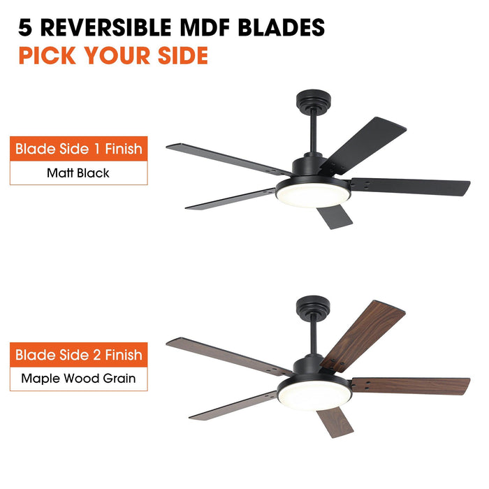 Vaczon 52 Inch 5 Blades DC Motor Modern Downrod Ceiling Fan with LED Light and Remote Control - Sweatfully
